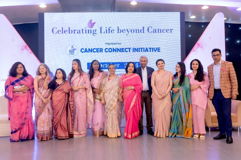 CCI Foundation founding members on stage under the “Celebrating Life beyond Cancer” banner at the inauguration program